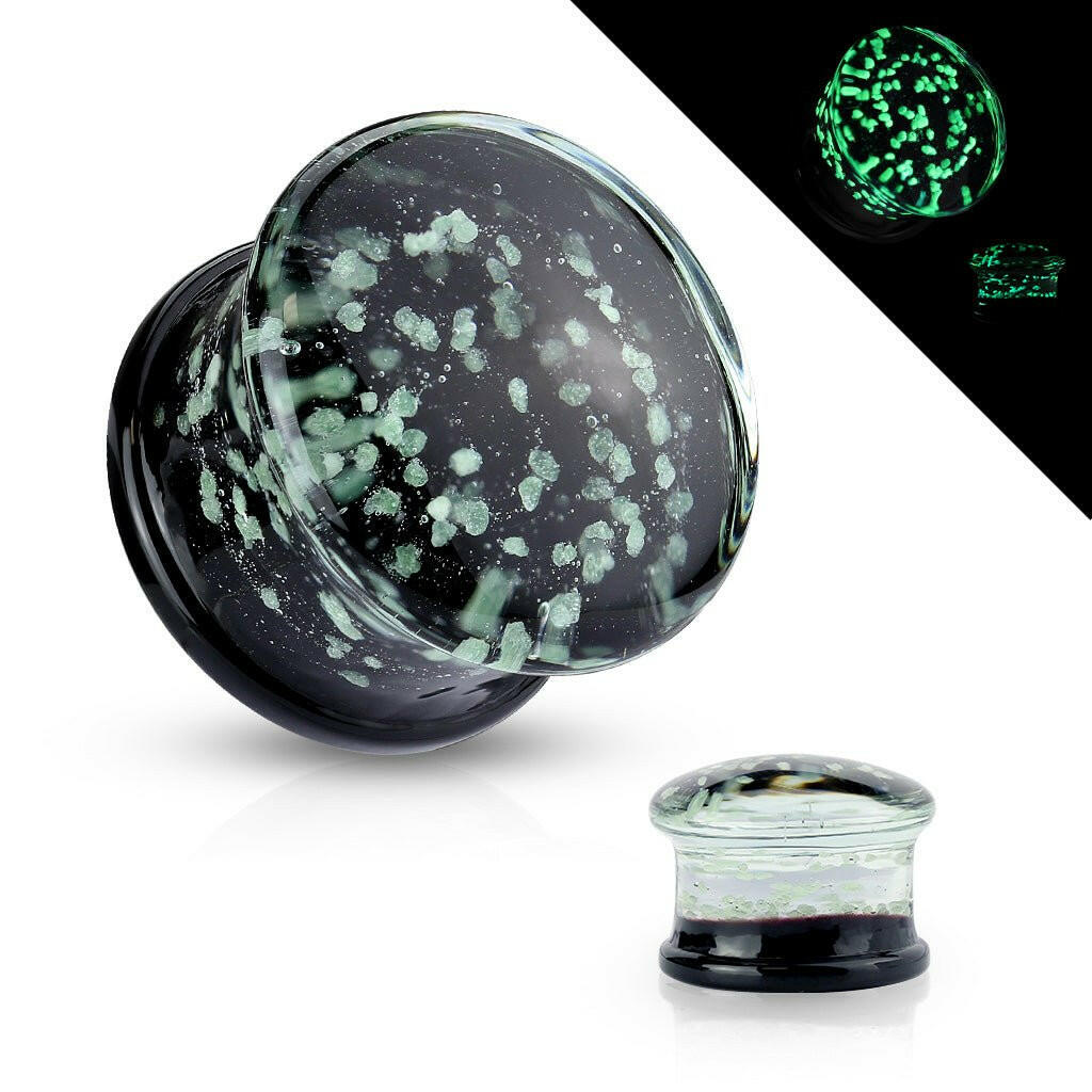 Glass Pyrex with Glow in the Dark Sparkles Double Flare Plugs Plugs Impulse Piercings