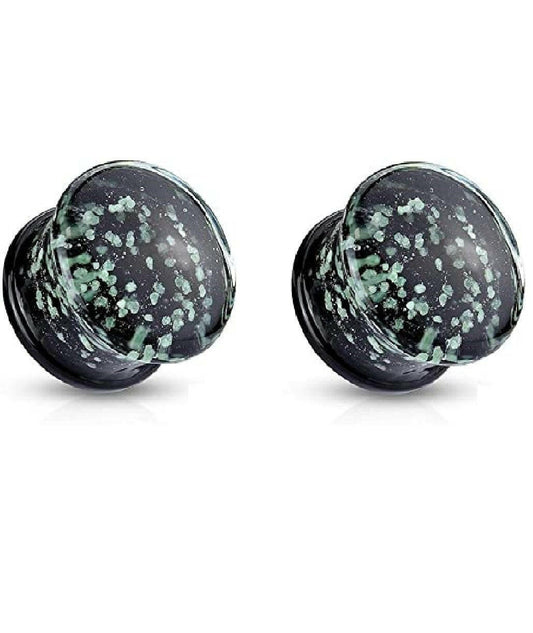 Glass Pyrex with Glow in the Dark Sparkles Double Flare Plugs Plugs Impulse Piercings 2GA (6mm)