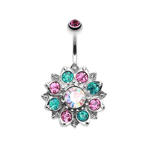 Gleaming Lotus Sparkle Flower Belly Button Ring Navel Ring Impulse Piercings