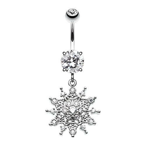 Glistening Atomic Sunburst Cubic Zirconia Belly Button Ring Navel Ring Impulse Piercings