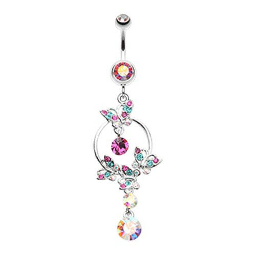 Glistening Butterfly Garden Belly Button Ring Navel Ring Impulse Piercings Aurora Borealis