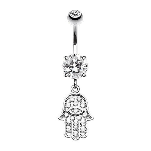 Glistening Dainty Hamsa Cubic Zirconia Belly Button Ring Navel Ring Impulse Piercings