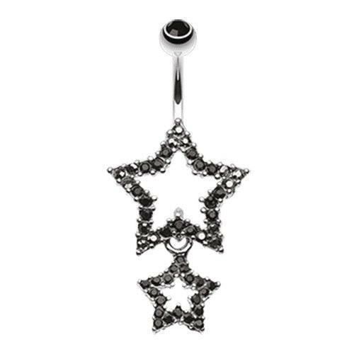 Glistening Double Star Belly Button Ring Navel Ring Impulse Piercings Black