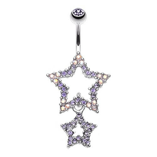 Glistening Double Star Belly Button Ring Navel Ring Impulse Piercings Tanzanite