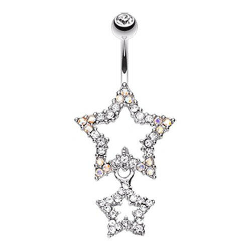 Glistening Double Star Belly Button Ring Navel Ring Impulse Piercings Clear