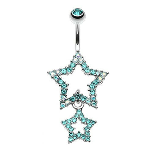 Glistening Double Star Belly Button Ring Navel Ring Impulse Piercings Teal