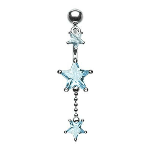 Glistening Falling Stars Cubic Zirconia Belly Button Ring Navel Ring Impulse Piercings Aqua