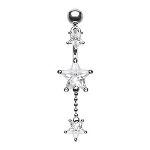 Glistening Falling Stars Cubic Zirconia Belly Button Ring Navel Ring Impulse Piercings Clear