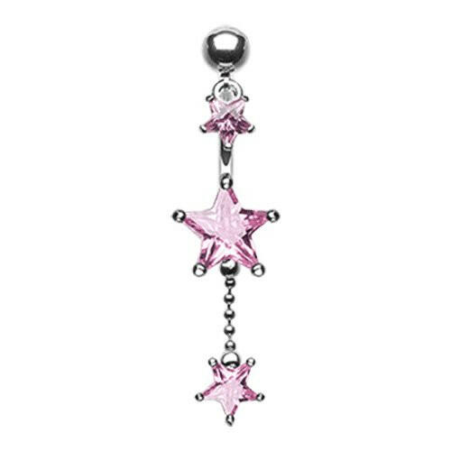 Glistening Falling Stars Cubic Zirconia Belly Button Ring Navel Ring Impulse Piercings Pink