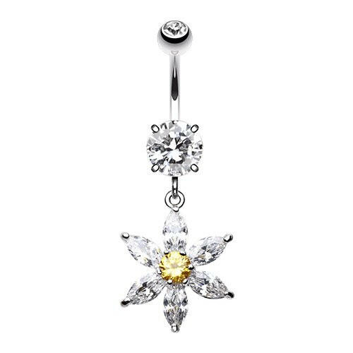 Glistening Flower Bliss Dangle Cubic Zirconia Belly Button Ring Navel Ring Impulse Piercings