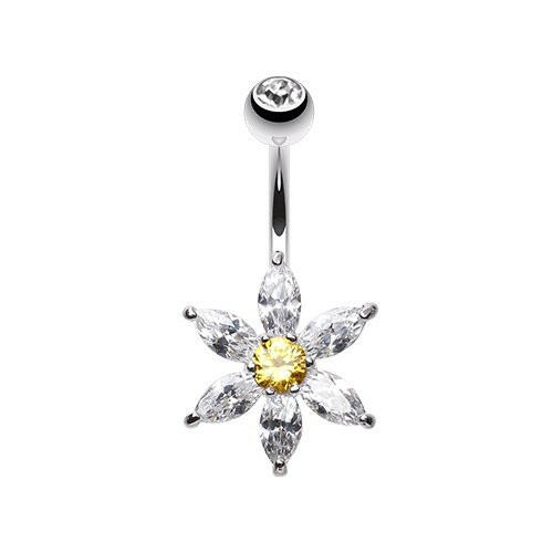 Glistening Flower Bliss Non Dangle Cubic Zirconia Belly Button Ring Navel Ring Impulse Piercings