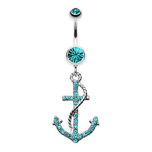 Glistening Gem Anchor Dock Belly Button Ring Navel Ring Impulse Piercings Teal