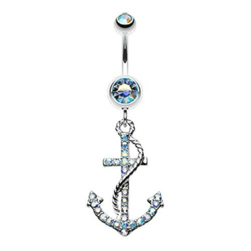 Glistening Gem Anchor Dock Belly Button Ring Navel Ring Impulse Piercings Aqua/Aurora Borealis