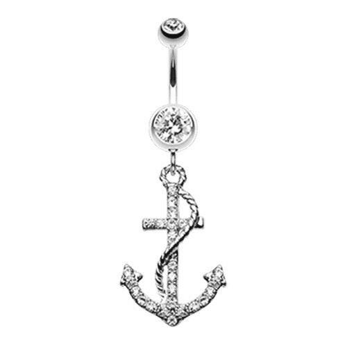 Glistening Gem Anchor Dock Belly Button Ring Navel Ring Impulse Piercings Clear