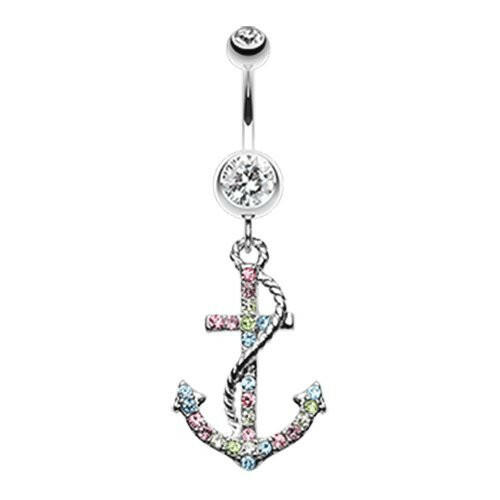 Glistening Gem Anchor Dock Belly Button Ring Navel Ring Impulse Piercings Clear/Rainbow