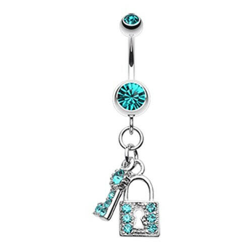 Glistening Lock and Key Belly Button Ring Navel Ring Impulse Piercings Teal