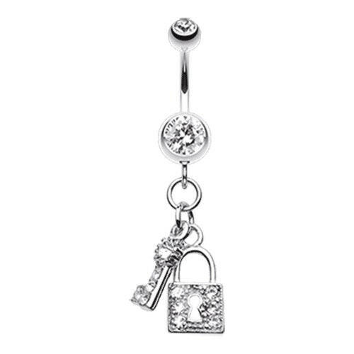 Glistening Lock and Key Belly Button Ring Navel Ring Impulse Piercings Clear