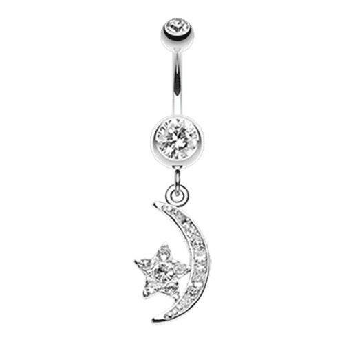 Glistening Moon and Star Sparkle Belly Button Ring Navel Ring Impulse Piercings