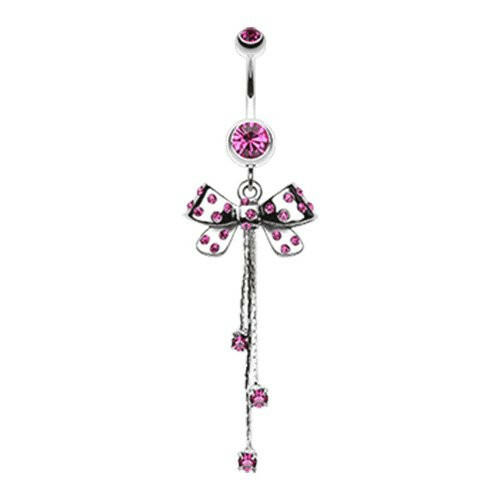 Glistening Polka Dots Bow-Tie Belly Button Ring Navel Ring Impulse Piercings Fuchsia