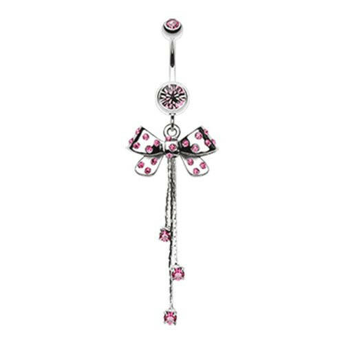 Glistening Polka Dots Bow-Tie Belly Button Ring Navel Ring Impulse Piercings Light Pink