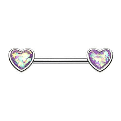 Glitter Opal Heart Inlay Nipple Barbell Ring Nipple Ring Impulse Piercings