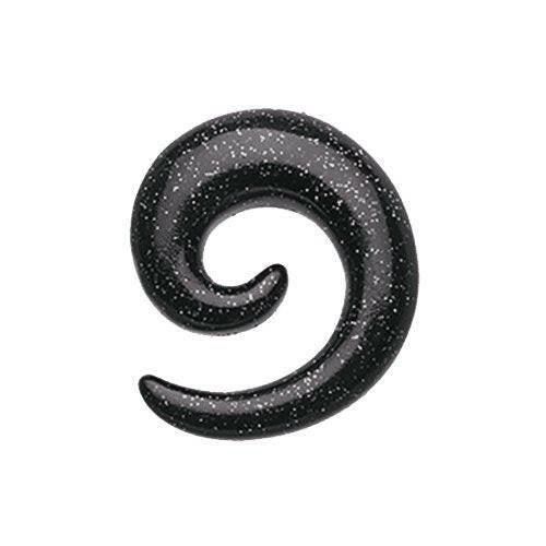 Glitter Shimmer Acrylic Ear Gauge Spiral Hanging Taper Tapers Impulse Piercings 8 GA (3.2mm) Black