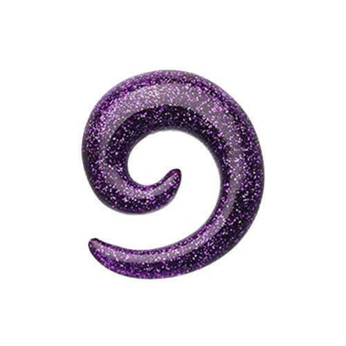 Glitter Shimmer Acrylic Ear Gauge Spiral Hanging Taper Tapers Impulse Piercings 6 GA (4mm) Purple