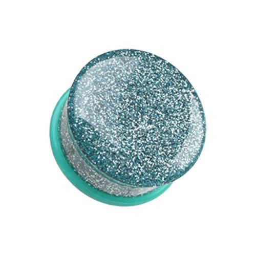 Glitter Shimmer Single Flared Ear Gauge Plug Earrings Plug Earrings Impulse Piercings 2 GA (6.5mm) Aqua