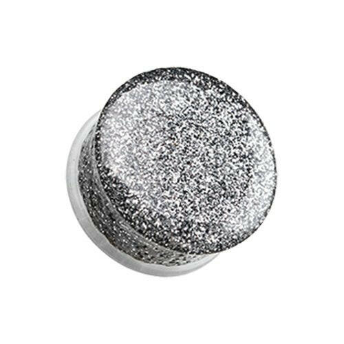 Glitter Shimmer Single Flared Ear Gauge Plug Earrings Plug Earrings Impulse Piercings 2 GA (6.5mm) Silver