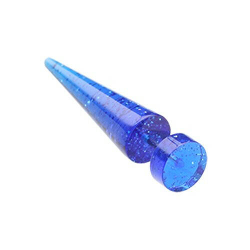 Glitter Shimmer UV Acrylic Fake Taper Fake Plug Earrings Impulse Piercings 1/4" (6mm) 18 GA (1mm) Blue