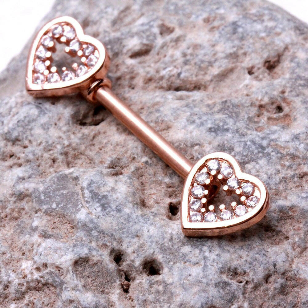 Glittering Heart Rose Gold Plated Nipple Bar Nipple Ring Impulse Piercings