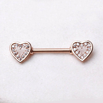 Glittering Heart Rose Gold Plated Nipple Bar Nipple Ring Impulse Piercings