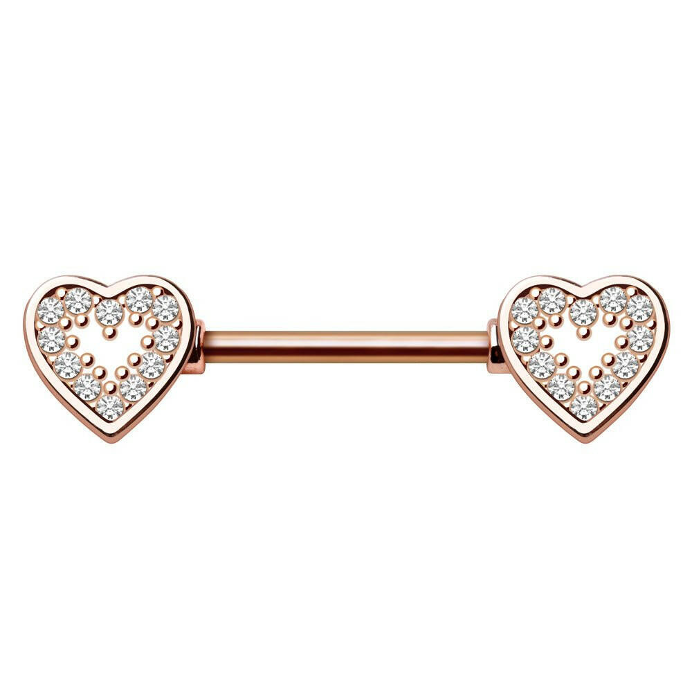 Glittering Heart Rose Gold Plated Nipple Bar Nipple Ring Impulse Piercings