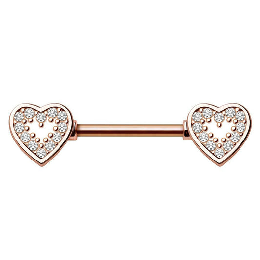 Glittering Heart Rose Gold Plated Nipple Bar Nipple Ring Impulse Piercings