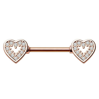 Glittering Heart Rose Gold Plated Nipple Bar Nipple Ring Impulse Piercings