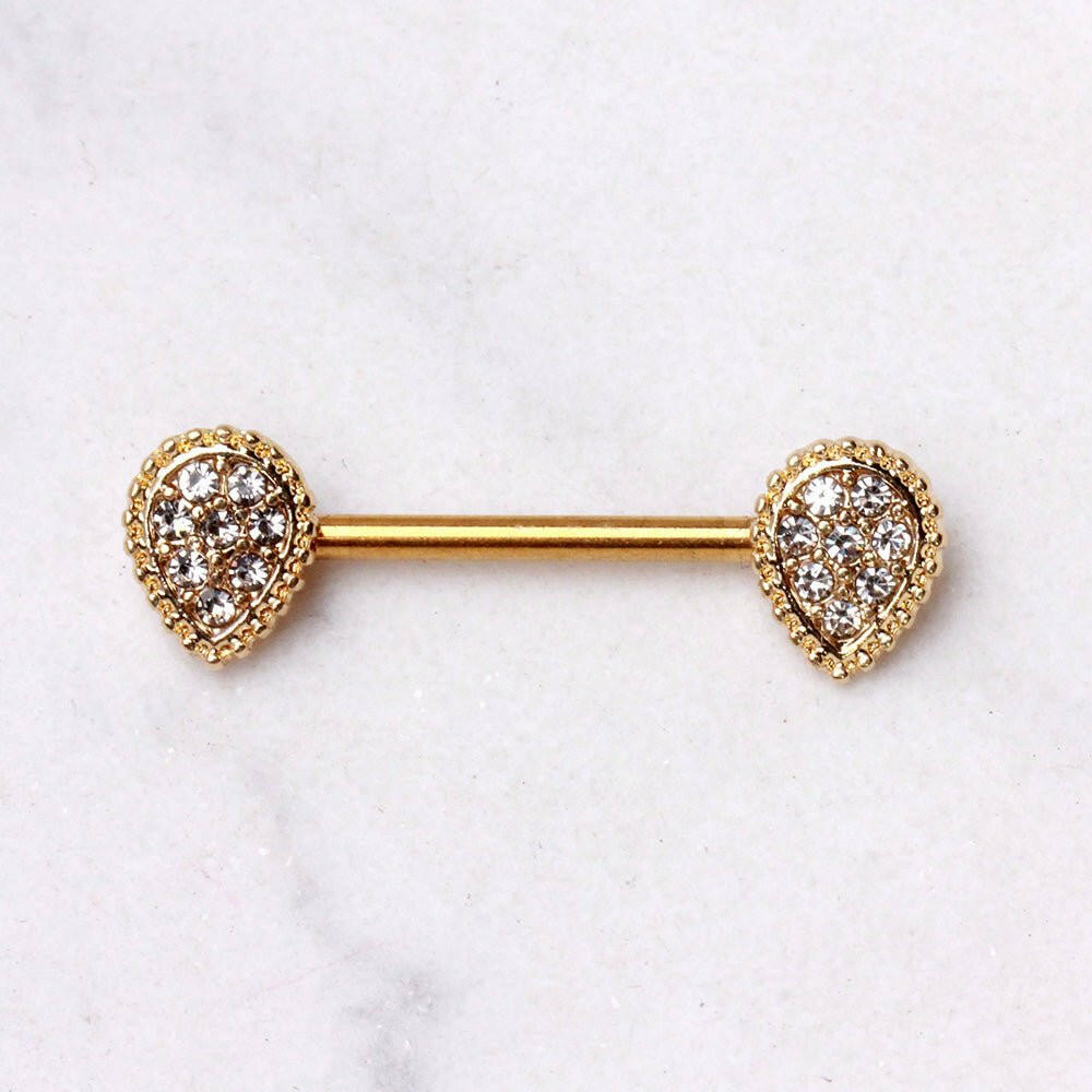 Glittering Reverse Teardrop Gold Plated Nipple Bar Nipple Ring Impulse Piercings