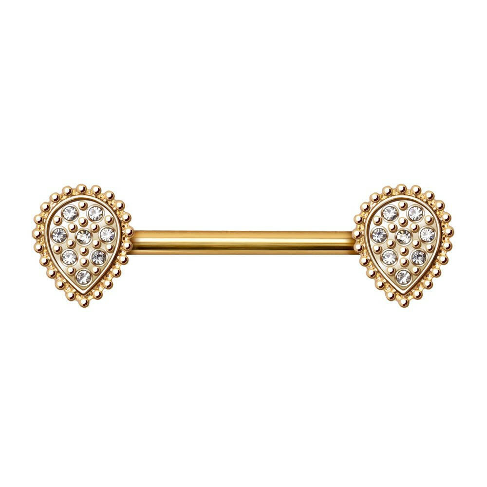 Glittering Reverse Teardrop Gold Plated Nipple Bar Nipple Ring Impulse Piercings