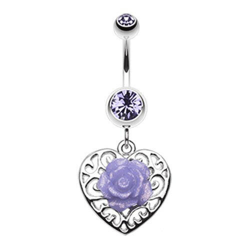 Glittering rose and Decorative Heart Belly Button Ring Navel Ring Impulse Piercings Tanzanite