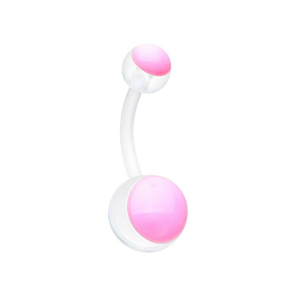 Glow in the Dark Bio Flexible Shaft Acrylic Ball Belly Button Ring Navel Ring Impulse Piercings Clear/Pink