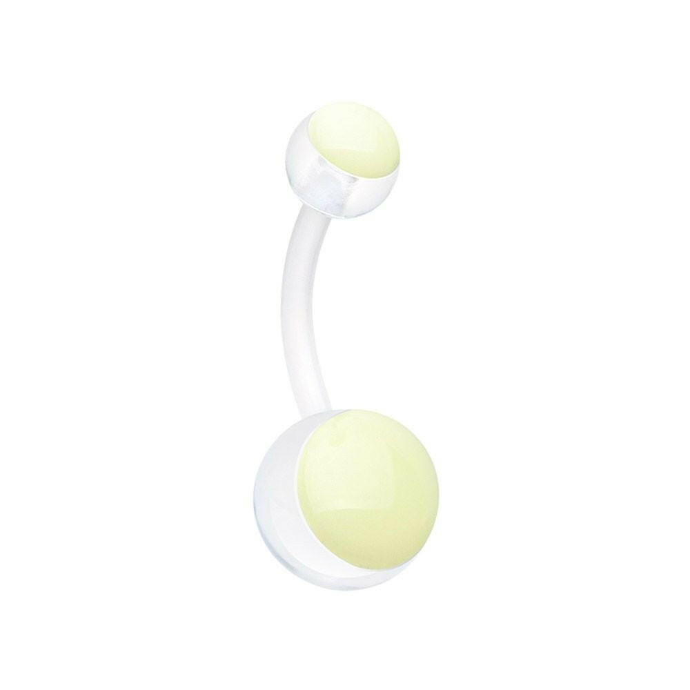 Glow in the Dark Bio Flexible Shaft Acrylic Ball Belly Button Ring Navel Ring Impulse Piercings Clear/Yellow