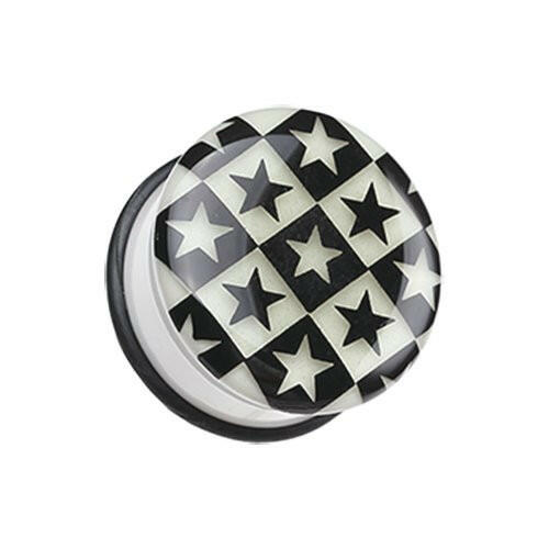 Glow in the Dark Checkered Stars Single Flared Ear Gauge Plug Plugs Impulse Piercings 2 GA (6.5mm)