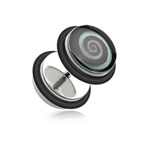 Glow in the Dark Hypnotic Swirl Steel Fake Plug Earrings with O-Rings Fake Plug Earrings Impulse Piercings 16 GA (1.2mm)