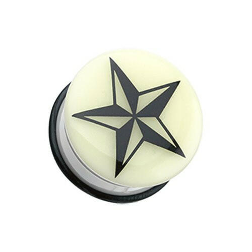 Glow in the Dark Nautical Star Single Flared Ear Gauge Plug Plugs Impulse Piercings 2 GA (6.5mm)