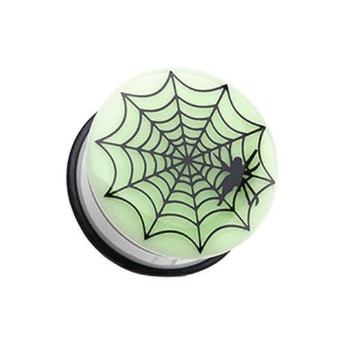 Glow in the Dark Spider Web Single Flared Ear Gauge Plug Plugs Impulse Piercings 2 GA (6.5mm)