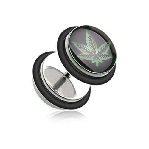 Glow in the Dark Weed Steel Fake Plug Earrings with O-Rings Fake Plug Earrings Impulse Piercings 16 GA (1.2mm)