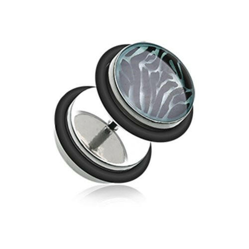 Glow in the Dark Zebra Steel Fake Plug with O-Rings Fake Plug Impulse Piercings 16 gauge (1.2mm)