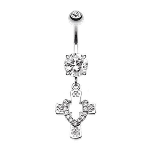 Godly Cross Cubic Zirconia Belly Button Ring Navel Ring Impulse Piercings Clear