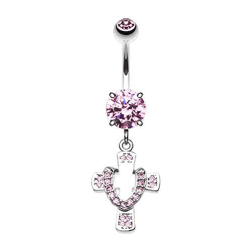 Godly Cross Cubic Zirconia Belly Button Ring Navel Ring Impulse Piercings Pink