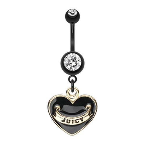 Gold Black Juicy Banner Heart Belly Button Ring Navel Ring Impulse Piercings