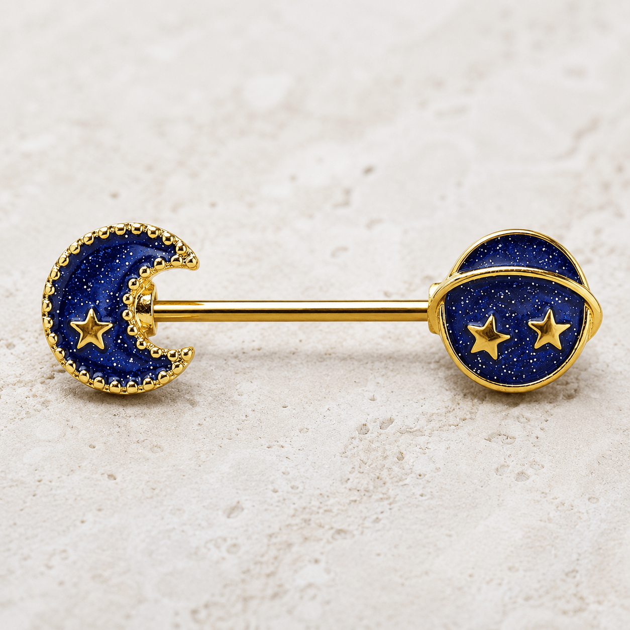 Gold Plated Blue Galaxy Stardust Nipple Bar - Skin Metals